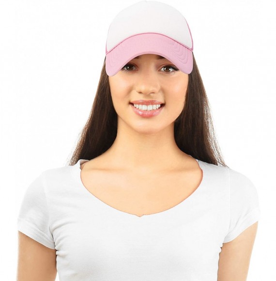 Baseball Caps Two Tone Trucker Hat Summer Mesh Cap with Adjustable Snapback Strap - Pink White - C7119512Q45