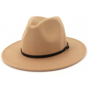 Fedoras Women Wide Brim Wool Fedora Panama Hat with Belt Buckle - A-camel - C318GM4L3YK