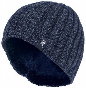 Skullies & Beanies Men's Thermal Fleece Ribbed Knitted Winter Hat 3.4 Tog - One Size - Navy - CB12O6TELOT