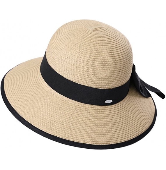 Sun Hats Packable UPF Straw Sunhat Women Summer Beach Travel Hat Ventilated w/Chin Strap - 99043_beige - CK18DCUQ8A4