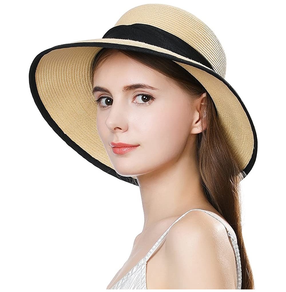 Packable UPF Straw Sunhat Women Summer Beach Travel Hat Ventilated w ...