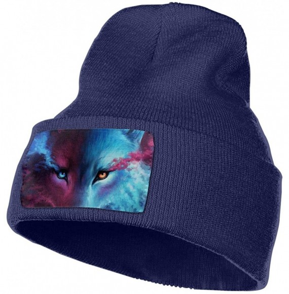 Skullies & Beanies Galaxy Wolf Winter Beanie Hat Knit Skull Cap for for Men & Women - Navy - CI18NM27TZI