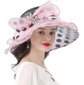 Sun Hats Women's Church Derby Tea Party Wedding Hat Polka Dot Organza Hats - Pink - C6194027QAH