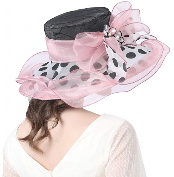 Sun Hats Women's Church Derby Tea Party Wedding Hat Polka Dot Organza Hats - Pink - C6194027QAH