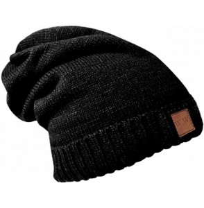 Skullies & Beanies Slouchy Beanie Winter Hats for Men and Women- Warm Fleece Lined Knit Skully - Black - CN180OYCCOD