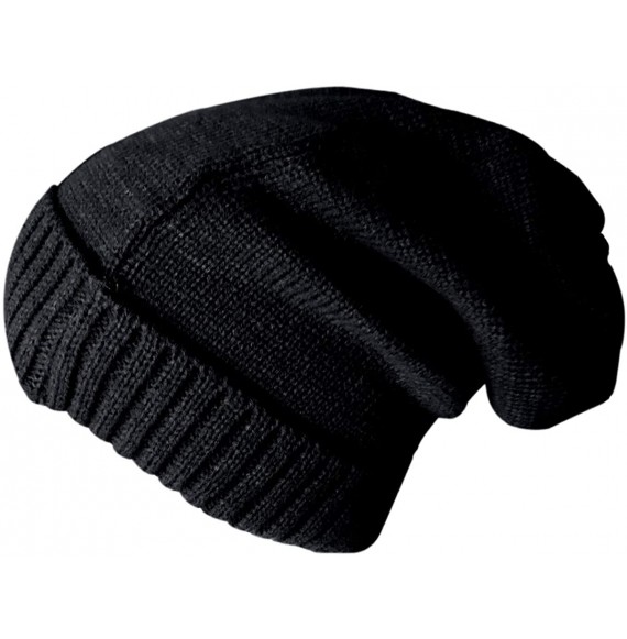 Skullies & Beanies Slouchy Beanie Winter Hats for Men and Women- Warm Fleece Lined Knit Skully - Black - CN180OYCCOD