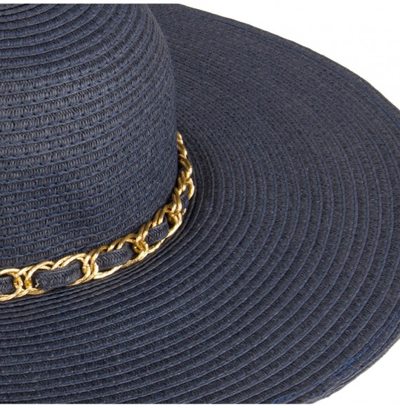 Sun Hats Paper Straw Large Wide Brim Floppy Caps Beach Sun Hat w- Gold Chain Band - Blue - CJ17YY2KOIN