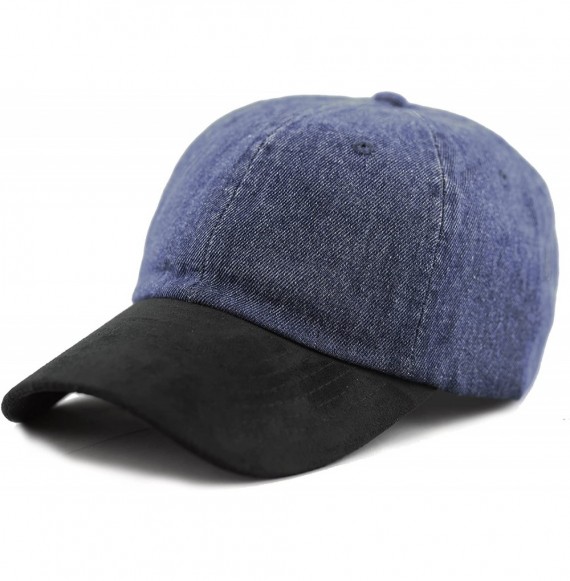 Baseball Caps Unisex Washed Low Profile Denim Suede Bill Cotton Plain Cap - Denim With Black Suede - CL12NT12S3T