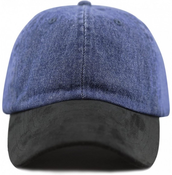 Baseball Caps Unisex Washed Low Profile Denim Suede Bill Cotton Plain Cap - Denim With Black Suede - CL12NT12S3T