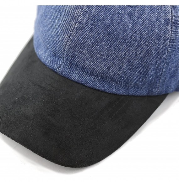 Baseball Caps Unisex Washed Low Profile Denim Suede Bill Cotton Plain Cap - Denim With Black Suede - CL12NT12S3T