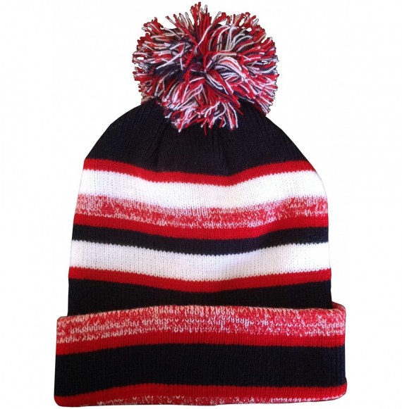 Skullies & Beanies Striped Thick Warm Long Cuffed POM Beanie - Navy/red - CN128GMNHY1