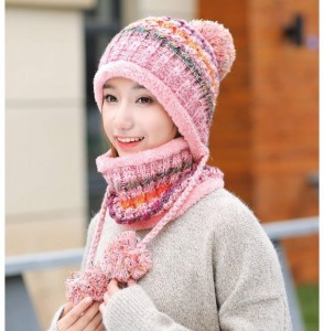 Skullies & Beanies Women Fleece Lined Winter Beanie Hat Ski Cap Ear Flaps Peruvian Dual Layered Pompoms - C07-m8771-pink - CH...