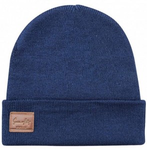 Skullies & Beanies Fold Up Beanie - Cuffed Acrylic Hat Beanies for Women or for Men - Dark Blue - CH18T7TUSKZ