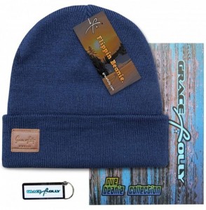 Skullies & Beanies Fold Up Beanie - Cuffed Acrylic Hat Beanies for Women or for Men - Dark Blue - CH18T7TUSKZ