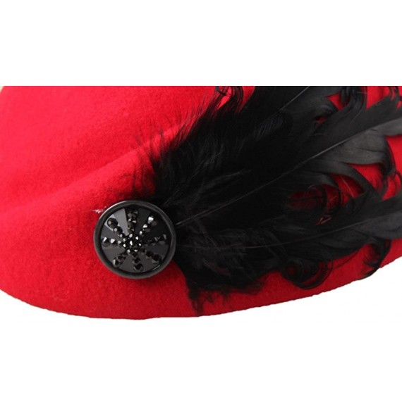 Berets Women's Vintage Feather Wool Beret Cap British Style Pillbox Hat - Red - CN124X1DF6J