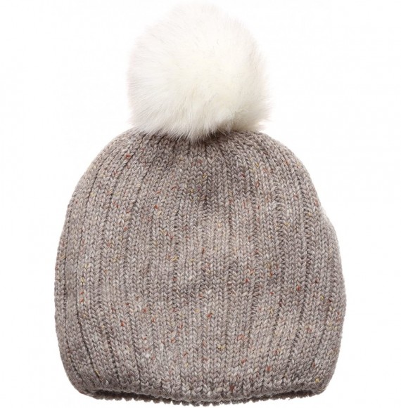 Skullies & Beanies Women's Premium Wool Blend Faux Pom Pom Beanie Hat with Plush Lining. - Khaki - CV18692XMGN