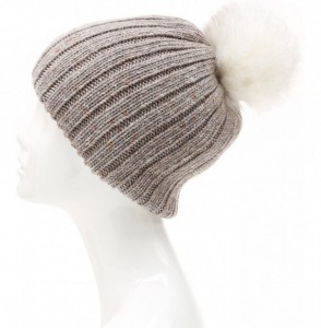 Skullies & Beanies Women's Premium Wool Blend Faux Pom Pom Beanie Hat with Plush Lining. - Khaki - CV18692XMGN