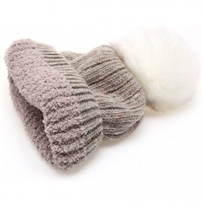 Skullies & Beanies Women's Premium Wool Blend Faux Pom Pom Beanie Hat with Plush Lining. - Khaki - CV18692XMGN