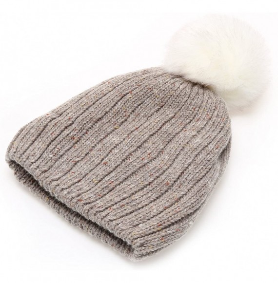 Skullies & Beanies Women's Premium Wool Blend Faux Pom Pom Beanie Hat with Plush Lining. - Khaki - CV18692XMGN