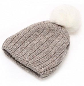 Skullies & Beanies Women's Premium Wool Blend Faux Pom Pom Beanie Hat with Plush Lining. - Khaki - CV18692XMGN