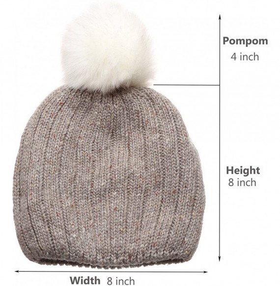 Skullies & Beanies Women's Premium Wool Blend Faux Pom Pom Beanie Hat with Plush Lining. - Khaki - CV18692XMGN