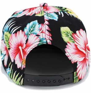 Baseball Caps Plain Hawaiian Flower Printed Brim Flat Bill Snapback Cap - All Flw/Black/Pink - CC18069OE96