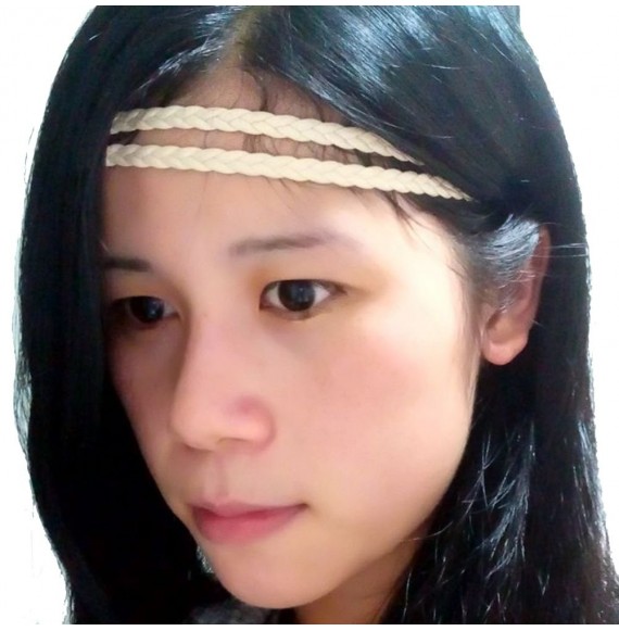 Headbands Fashion Women Girls Leather Woven Hair Band Double Braided Headband (dark brown) - dark brown - C711S3Q4IQ7