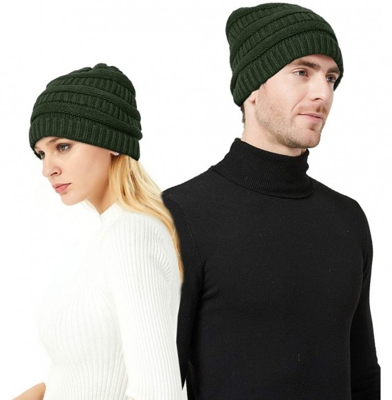 Skullies & Beanies Knit Hat Scarf Set - Merino Wool Winter Warm Beanie Circle Loop Scarves - Hat - Green - CC18II278H7