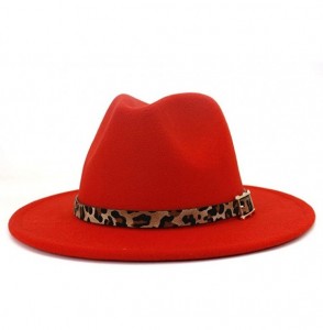 Fedoras Women's Wide Brim Felt Fedora Panama Hat with Leopard Belt Buckle - Orange - C318ZLLWSC5