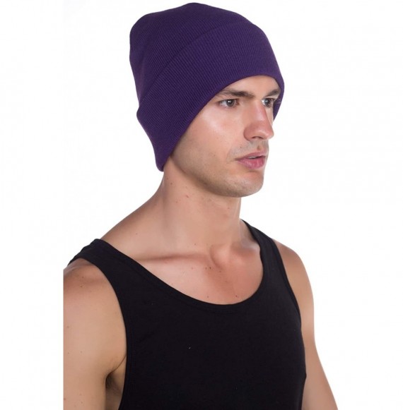 Skullies & Beanies Beanie Men Women - Unisex Cuffed Plain Skull Knit Hat Cap - Purple - CY12N21KCQ8