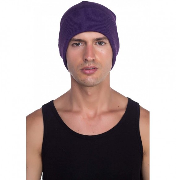 Skullies & Beanies Beanie Men Women - Unisex Cuffed Plain Skull Knit Hat Cap - Purple - CY12N21KCQ8