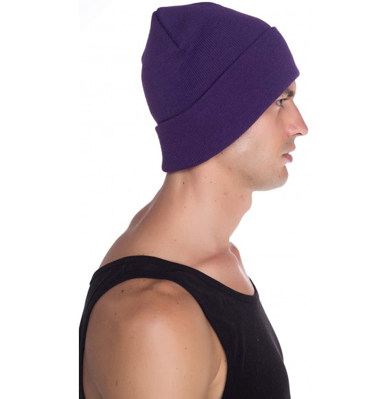 Skullies & Beanies Beanie Men Women - Unisex Cuffed Plain Skull Knit Hat Cap - Purple - CY12N21KCQ8