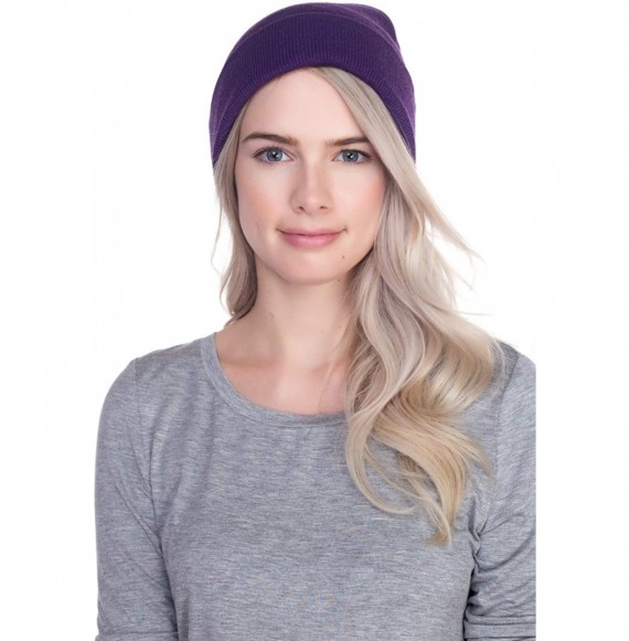 Skullies & Beanies Beanie Men Women - Unisex Cuffed Plain Skull Knit Hat Cap - Purple - CY12N21KCQ8