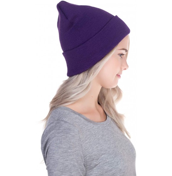 Skullies & Beanies Beanie Men Women - Unisex Cuffed Plain Skull Knit Hat Cap - Purple - CY12N21KCQ8