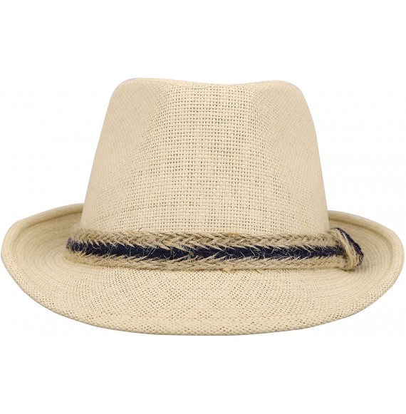 Fedoras Men/Women's Classic Short Brim Miami Beach Panama Fedora Straw Hat - Beige - CB18CD9LOAN