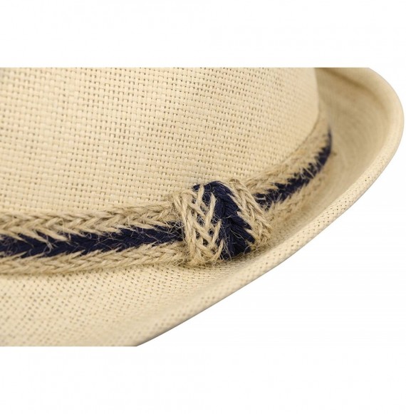 Fedoras Men/Women's Classic Short Brim Miami Beach Panama Fedora Straw Hat - Beige - CB18CD9LOAN