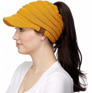 Skullies & Beanies Messy Bun Ponytail Visor Brim Beanie Hat Bundle Hair Tie (MB-131) - Mustard - CA18SI9ZQSY