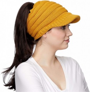 Skullies & Beanies Messy Bun Ponytail Visor Brim Beanie Hat Bundle Hair Tie (MB-131) - Mustard - CA18SI9ZQSY