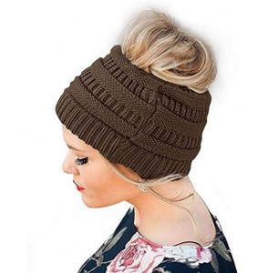 Skullies & Beanies Unisex Fashion Bun Ponytail Soft Stretch Winter Beanie Tail Hat Hats & Caps - Dark Khaki - CL18A8TMNIG