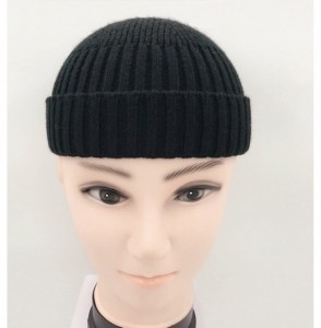 Skullies & Beanies Unisex Rollup Edge Knit Skullcap Adjustable Short Beanie for Men Women - Black - CA187Q9QMNR