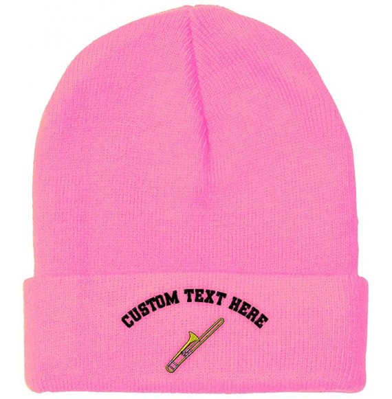 Skullies & Beanies Custom Beanie for Men & Women Trombone Embroidery Acrylic Skull Cap Hat - Soft Pink - CT18ZS3M43K