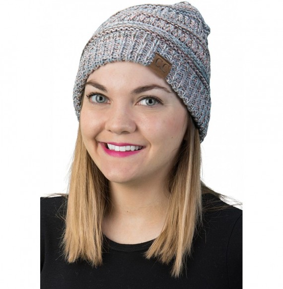 Skullies & Beanies Trendy Warm Chunky Soft Marled Cable Knit Slouchy Beanie - Four Tone Mix 18 - Rose- Denim- Ivory- Olive - ...