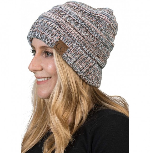 Skullies & Beanies Trendy Warm Chunky Soft Marled Cable Knit Slouchy Beanie - Four Tone Mix 18 - Rose- Denim- Ivory- Olive - ...