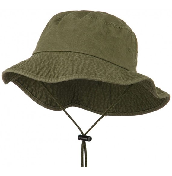 Sun Hats Big Size Washed Bucket Hat with Chin Cord - Olive - C311IH3MS8B