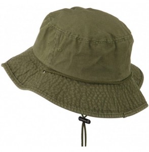 Sun Hats Big Size Washed Bucket Hat with Chin Cord - Olive - C311IH3MS8B