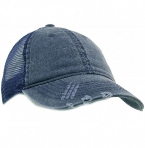 Baseball Caps Unisex Distressed Low Profile Trucker Mesh Summer Baseball Sun Cap Hat - Navy - CP17YZWL3RG