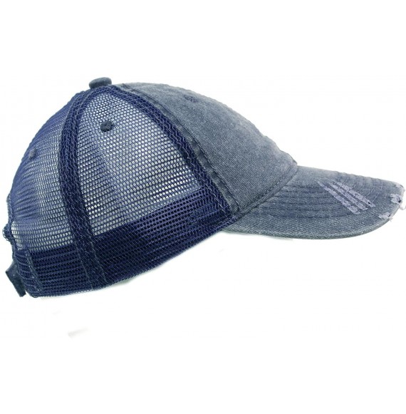 Baseball Caps Unisex Distressed Low Profile Trucker Mesh Summer Baseball Sun Cap Hat - Navy - CP17YZWL3RG