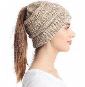 Skullies & Beanies Ponytail Messy Bun Beanie Tail Knit Hole Soft Stretch Cable Winter Hat for Women - C418X4ZI0MU