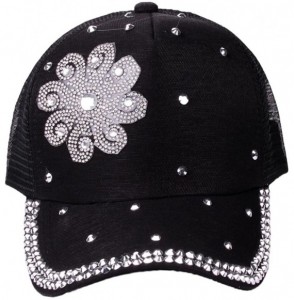 Baseball Caps Rhinestone Flower Ponytail Baseball Cap Adjustable Hat Sun Visor Hat for Women Girls - Black - CX18EZLTOON