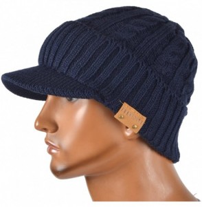 Skullies & Beanies Retro Newsboy Knitted Hat with Visor Bill Winter Warm Hat for Men - Cable-navy - CU18IHEZ9T0